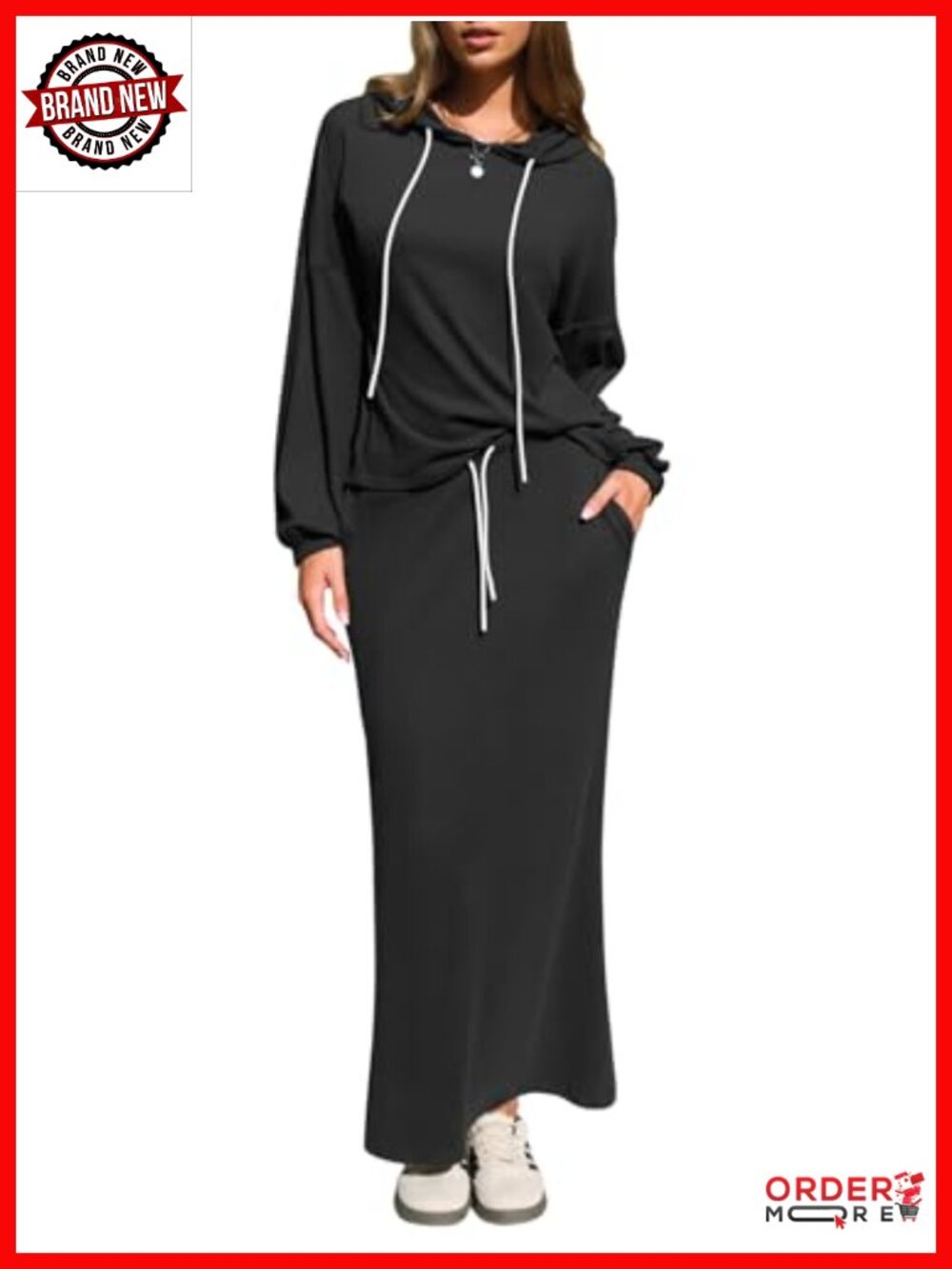 EXLURA 2 Piece Hoodie and Maxi Skirt Set Polyester Spandex Loungewear